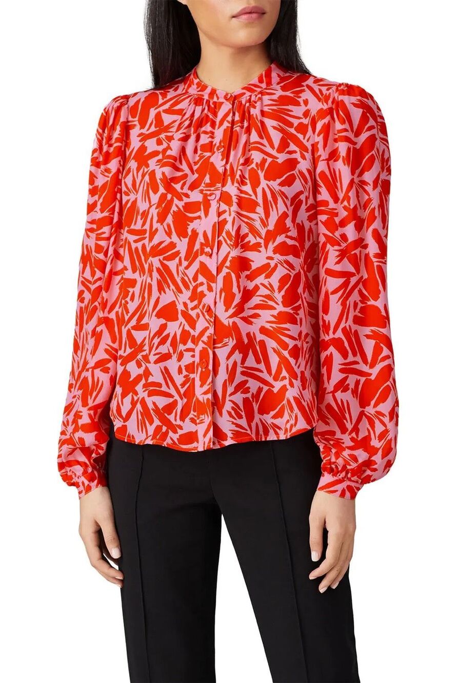 NWT Veronica Beard Ashlynn Silk Floral Abstract Balloon Sleeve Blouse Size 0 XS
